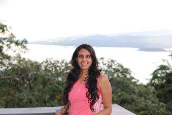 Woman with long hair smiling